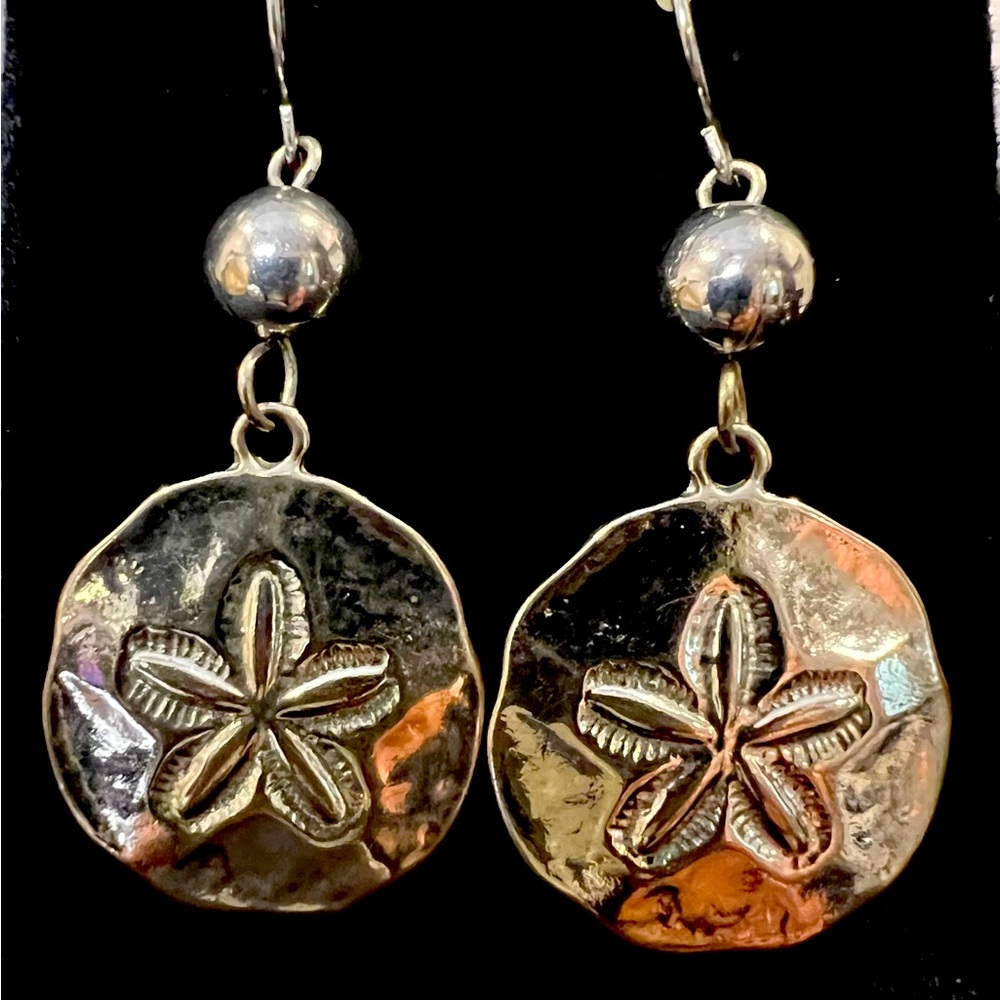 Silver tone Sand Dollar Earrings